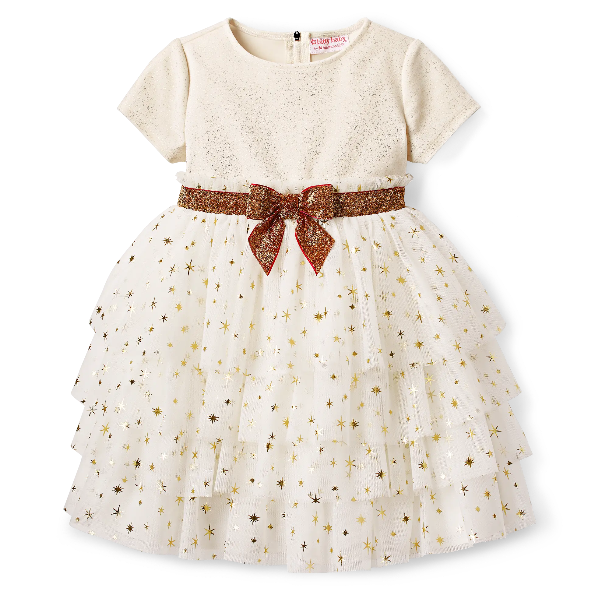 Golden Twinkle Dress For Little Girls & Bitty Baby Dolls - Image 3