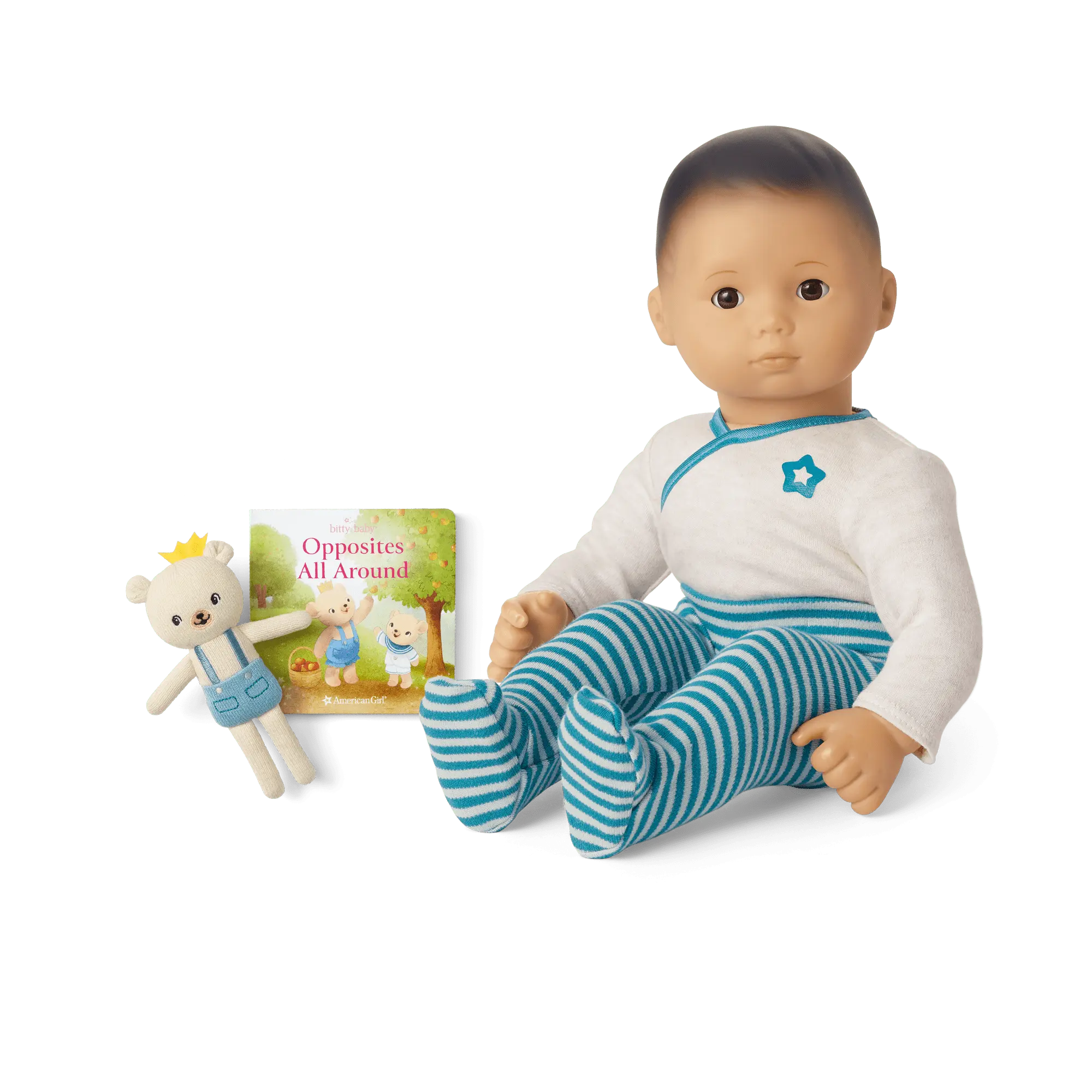 Bitty Baby Doll #4 In Soft Blue + Bear Friend & Board Book