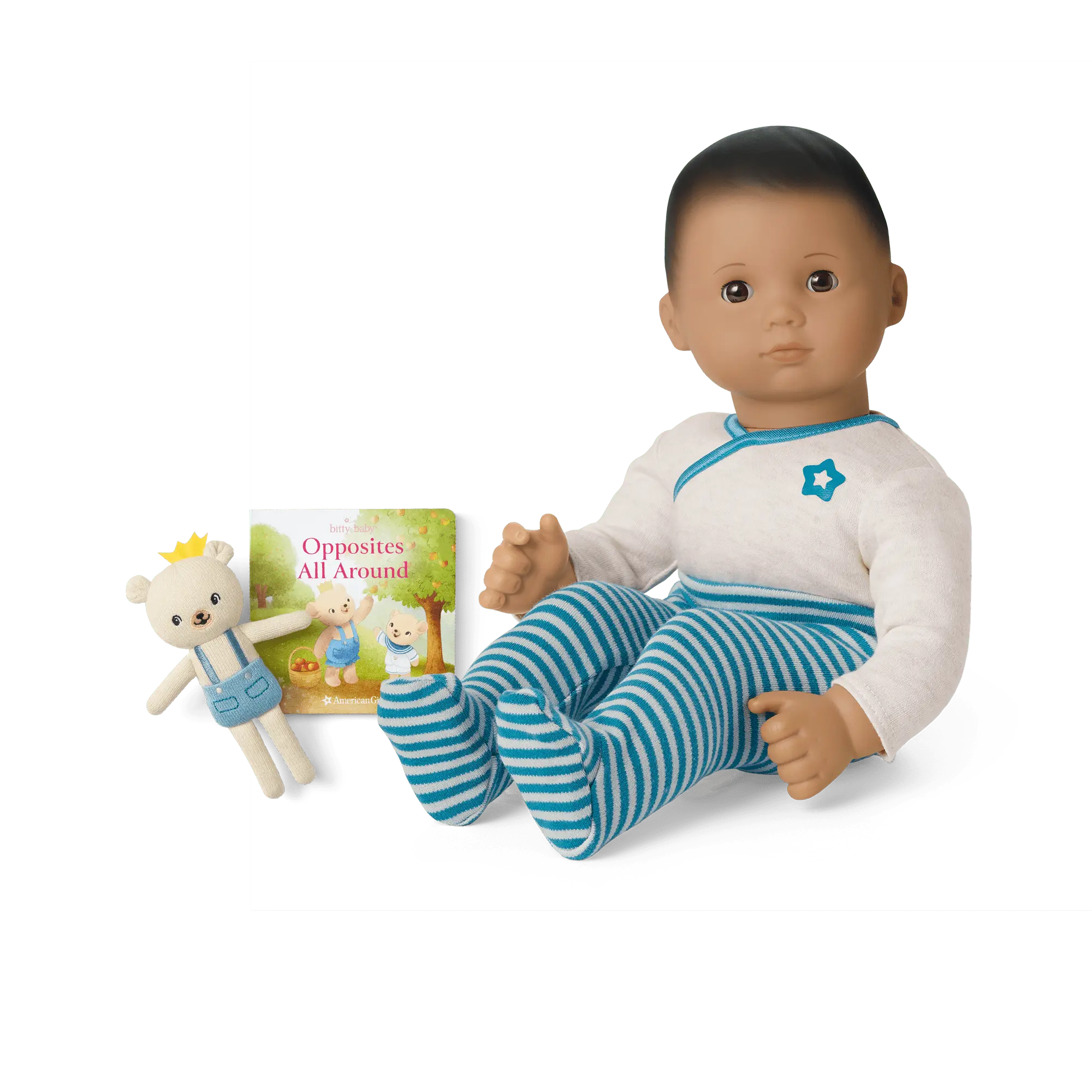 Bitty Baby Doll #5 In Soft Blue + Bear Friend & Board Book