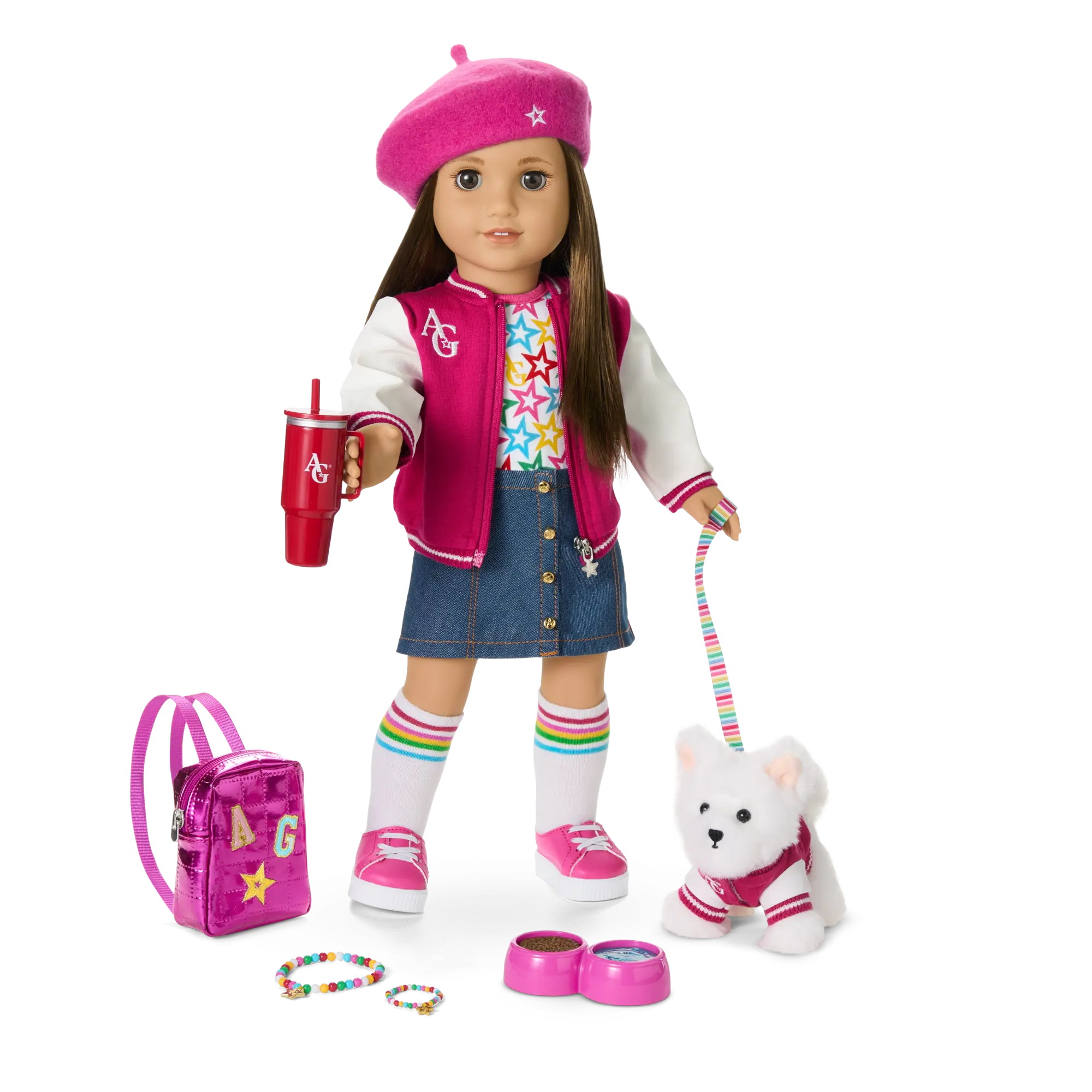 Truly Me 18-Inch Doll #107, Puppy, Mini Backpack & Accessories Ag Star Squad Bundle