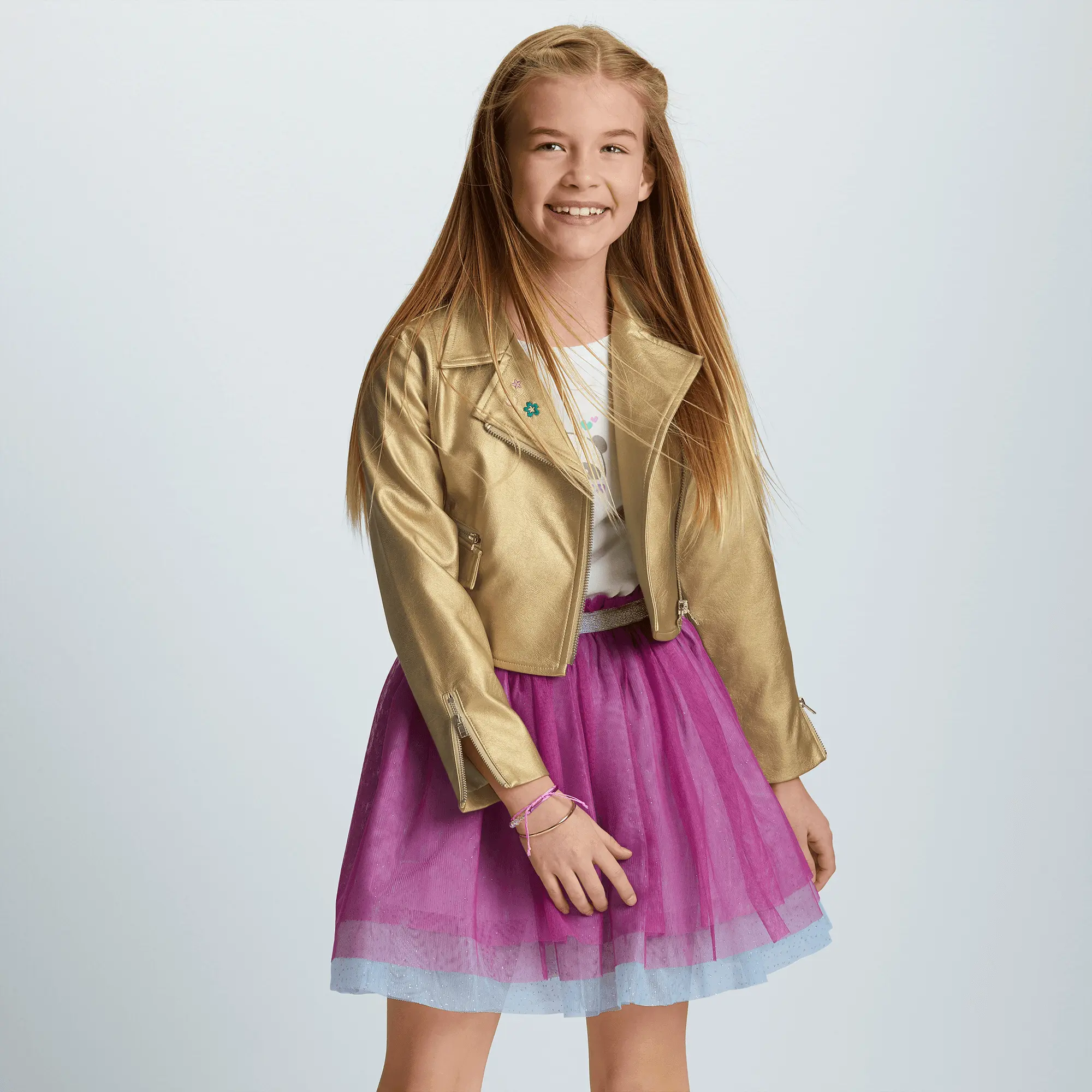 Gold Moto Jacket For Girls - Image 2