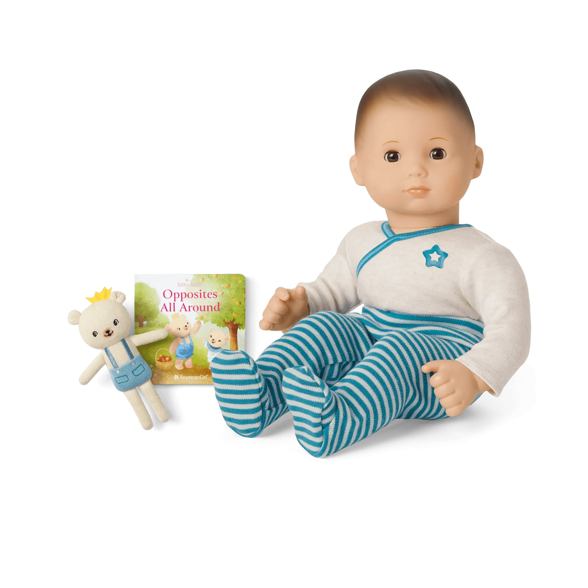 Bitty Baby Doll #2 In Soft Blue + Bear Friend & Board Book