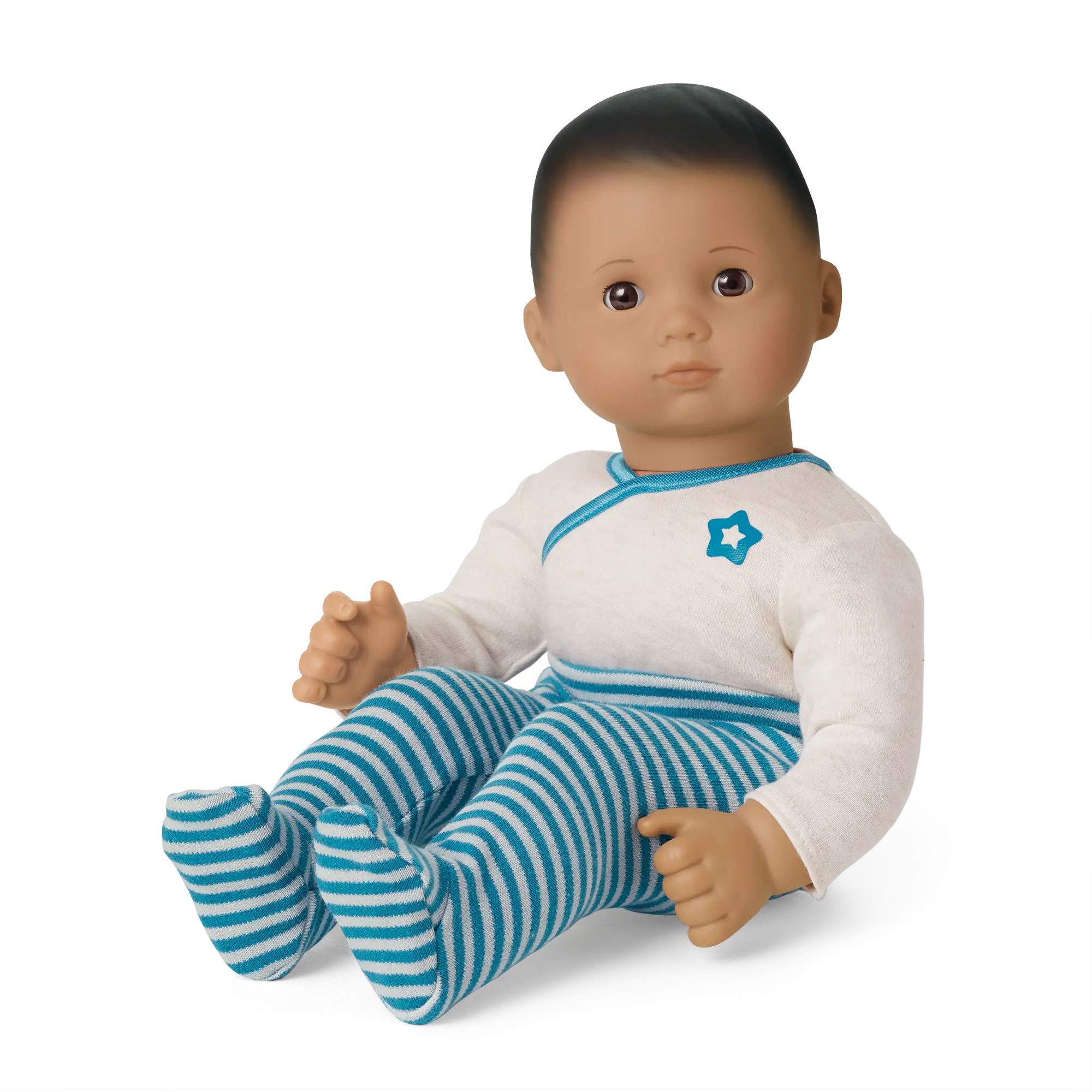 Bitty Baby Doll #5 With Dark Brown Hair In Soft Blue