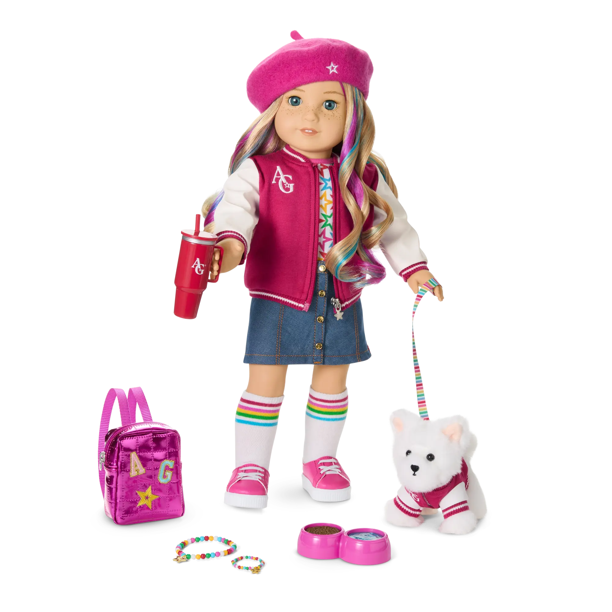 Truly Me 18-Inch Doll #110, Puppy, Mini Backpack & Accessories Ag Star Squad Bundle