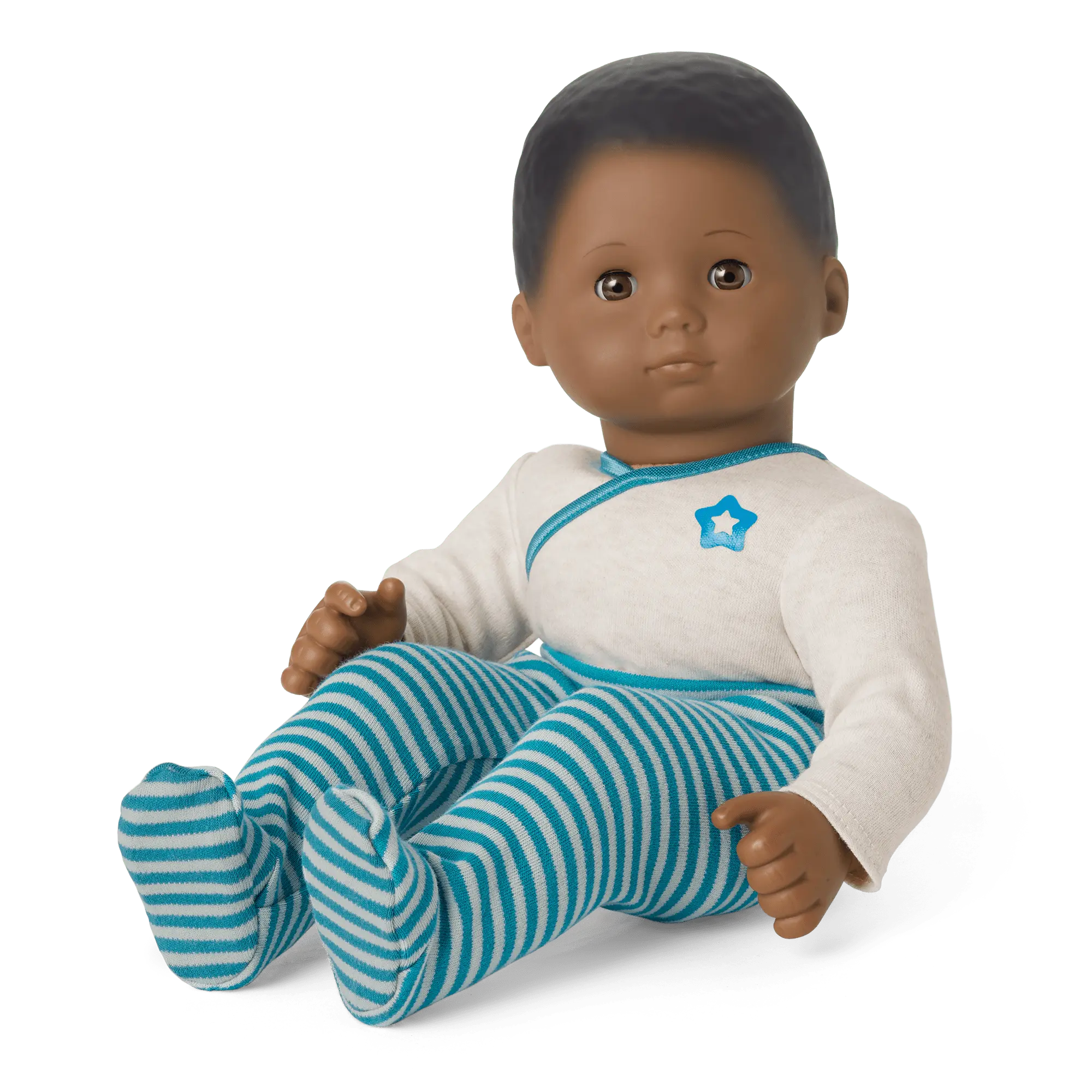 Bitty Baby Doll #1 With Black Hair In Soft Blue