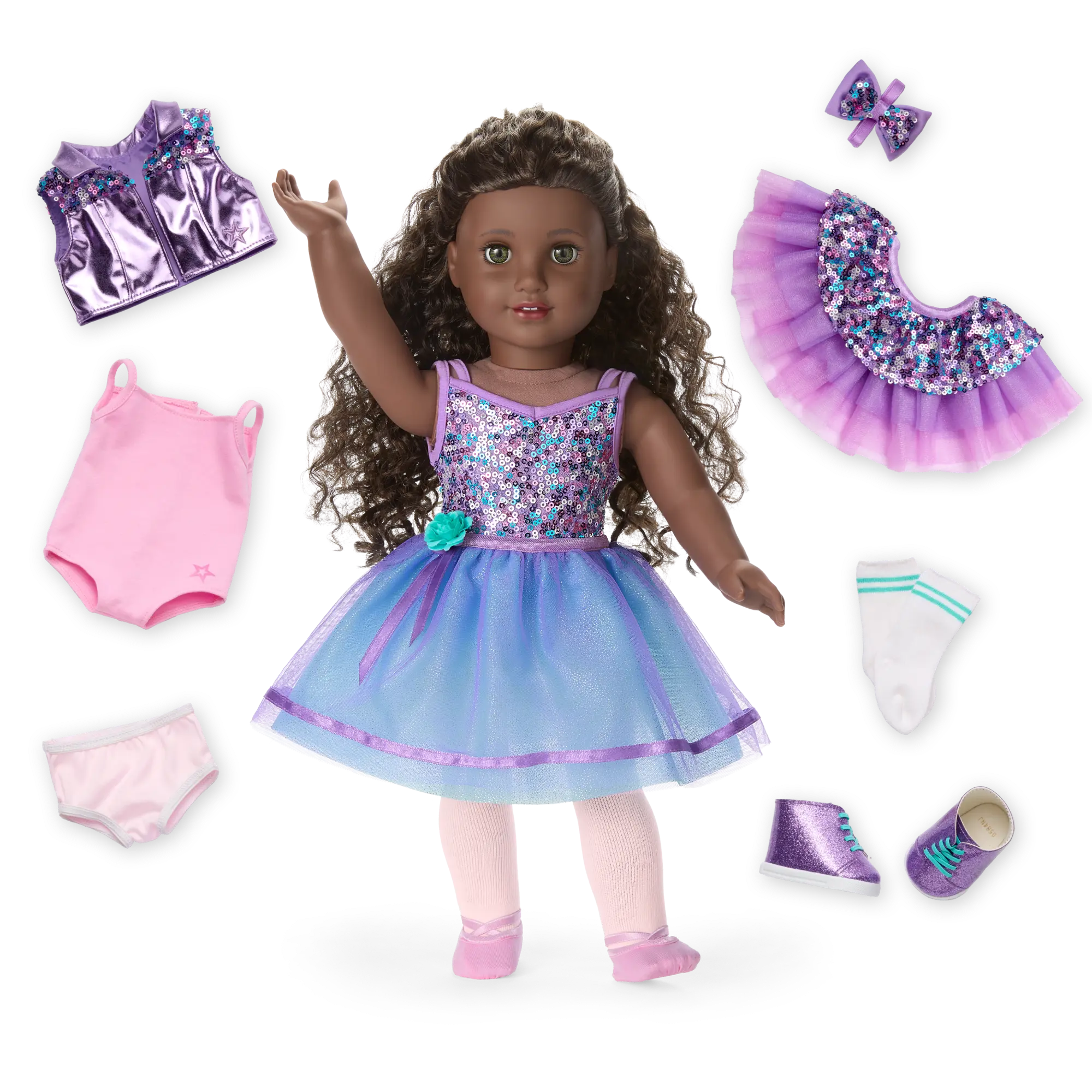 Truly Me #127 Doll & Dance All Day Set With Curly Dark-Brown Hair