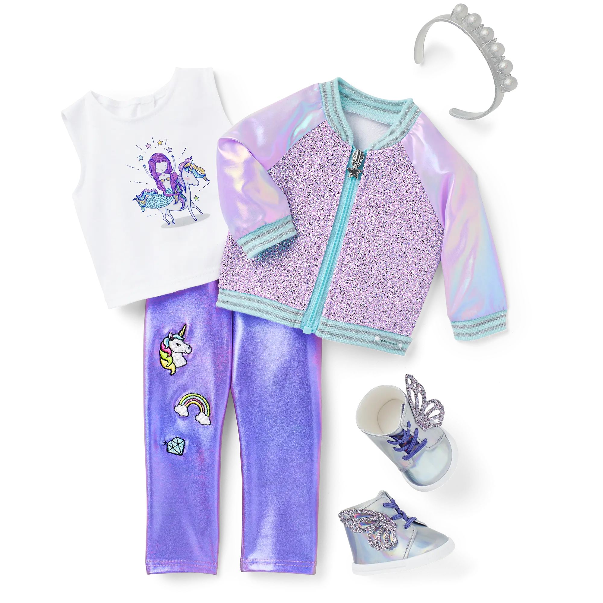 Butterflies & Unicorns Outfit For 18-Inch Dolls