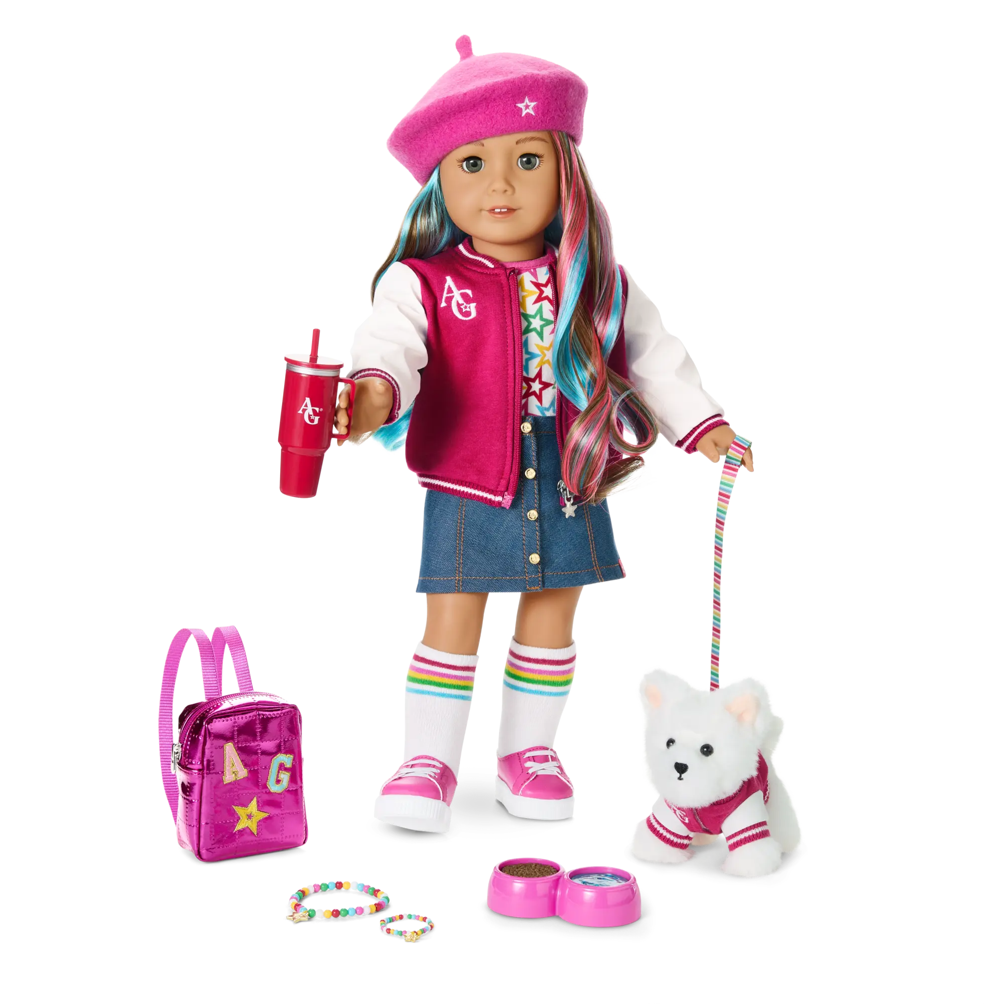 Truly Me 18-Inch Doll #101, Puppy, Mini Backpack & Accessories Ag Star Squad Bundle