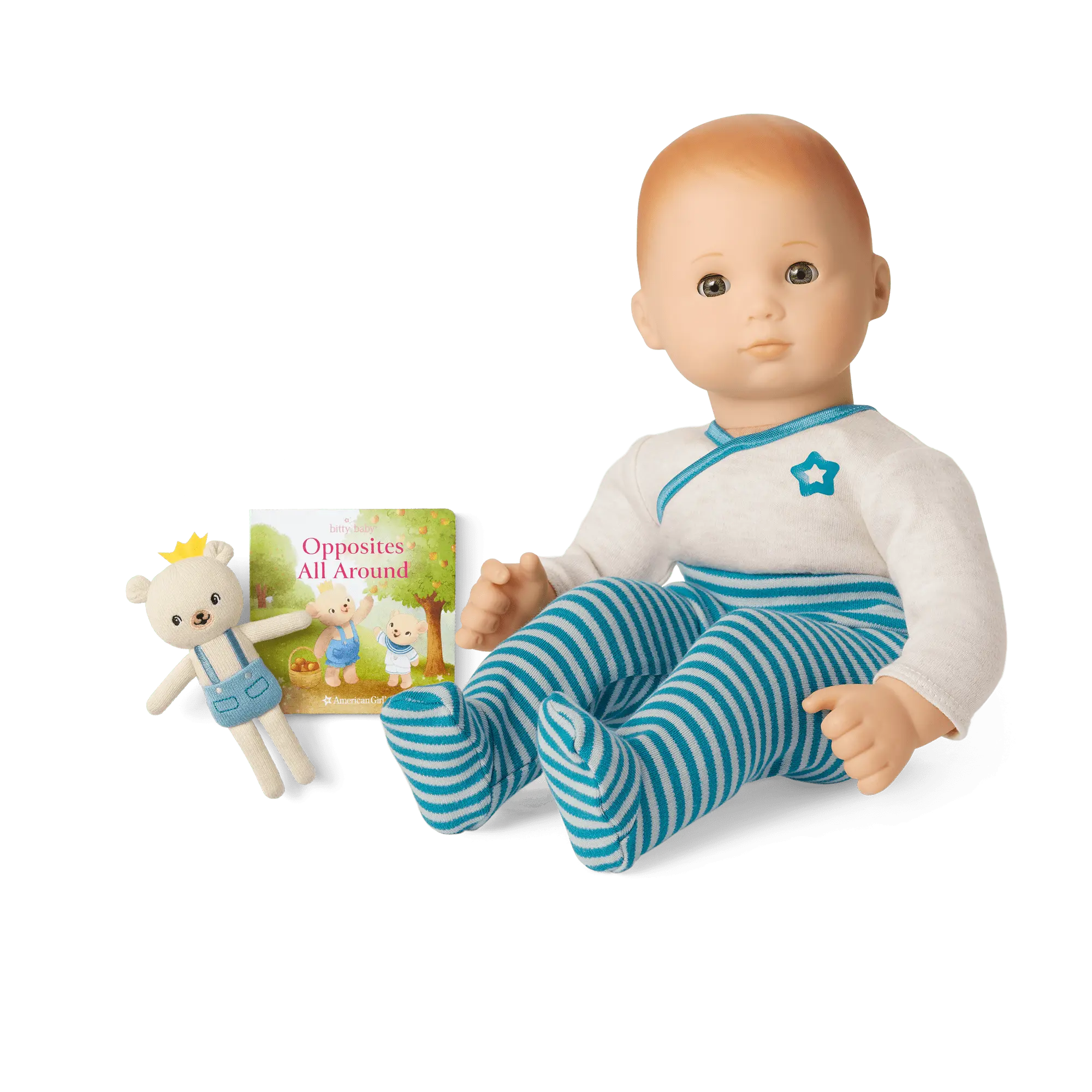 Bitty Baby Doll #6 In Soft Blue + Bear Friend & Board Book